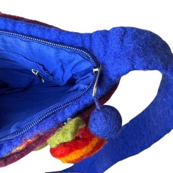 Handcrafted Wool Felt Shoulder Bag With Floral Design & Spiral Accents - Picture 9 of 9